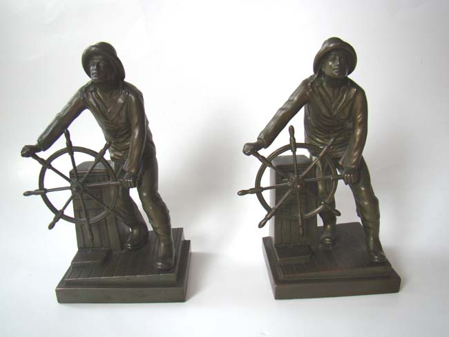 A fine vintage pair of GLOUCESTER FISHERMEN Memorial bookends circa 1930